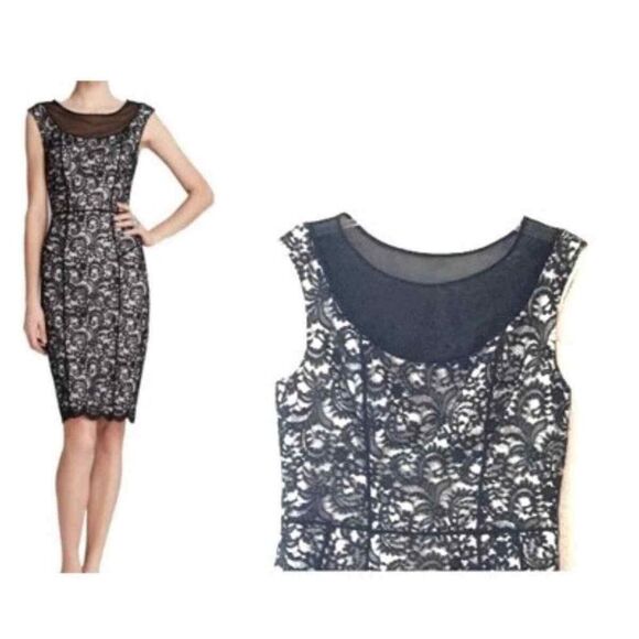 Vera Wang LUXURY high end LACE Black & White Cocktail Dress Semi Formal Sz 10‎ - Picture 1 of 11